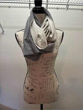 Charlotte Russe Black & White Striped Infinity Scarf with Polka-Dot Lining
